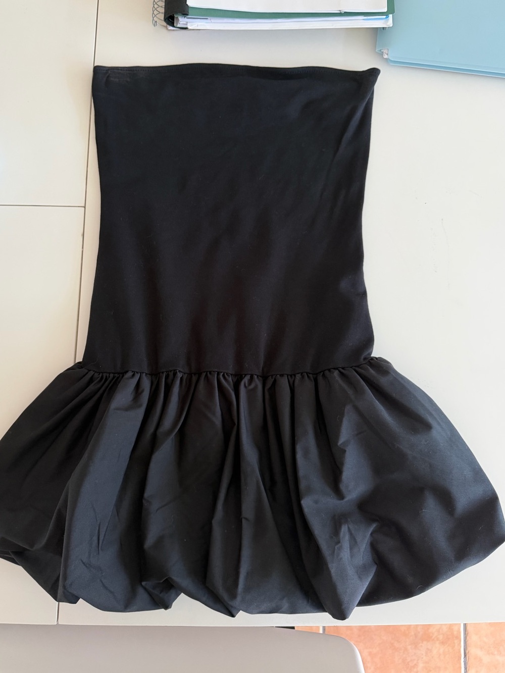 Strapless Black Bubble-Hem Dress